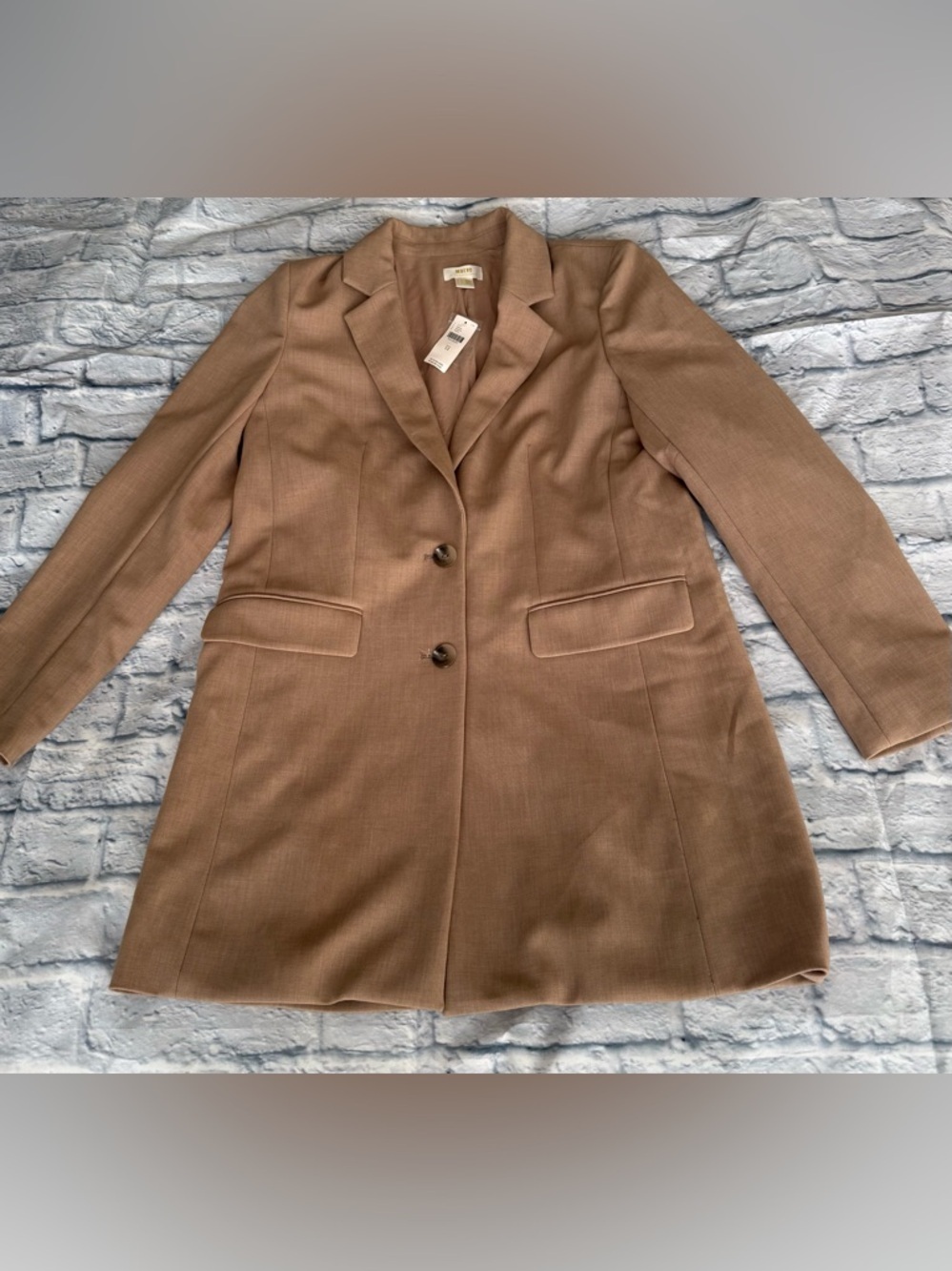 Anthropologie Maeve Slim Straight Longline Blazer Tan Jacket Dress 12 NEW - Picture 1 of 3